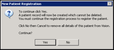 Registration - New Patient Registration warning message